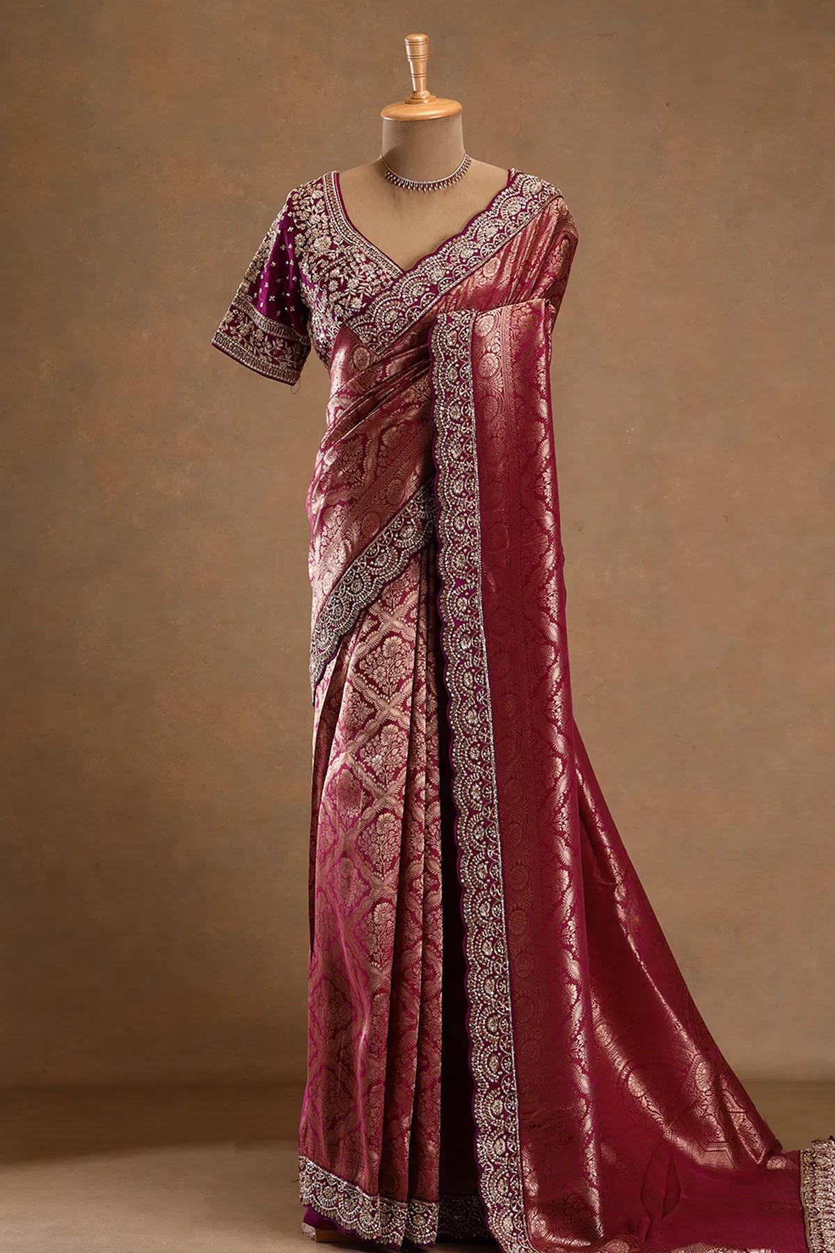 Purple zari woven silk designer saree